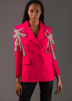 Rhinestone Bow Blazer