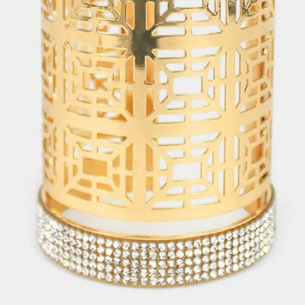 Rhinestone Geometric Pattern Metal Wide Cuff Bracelet