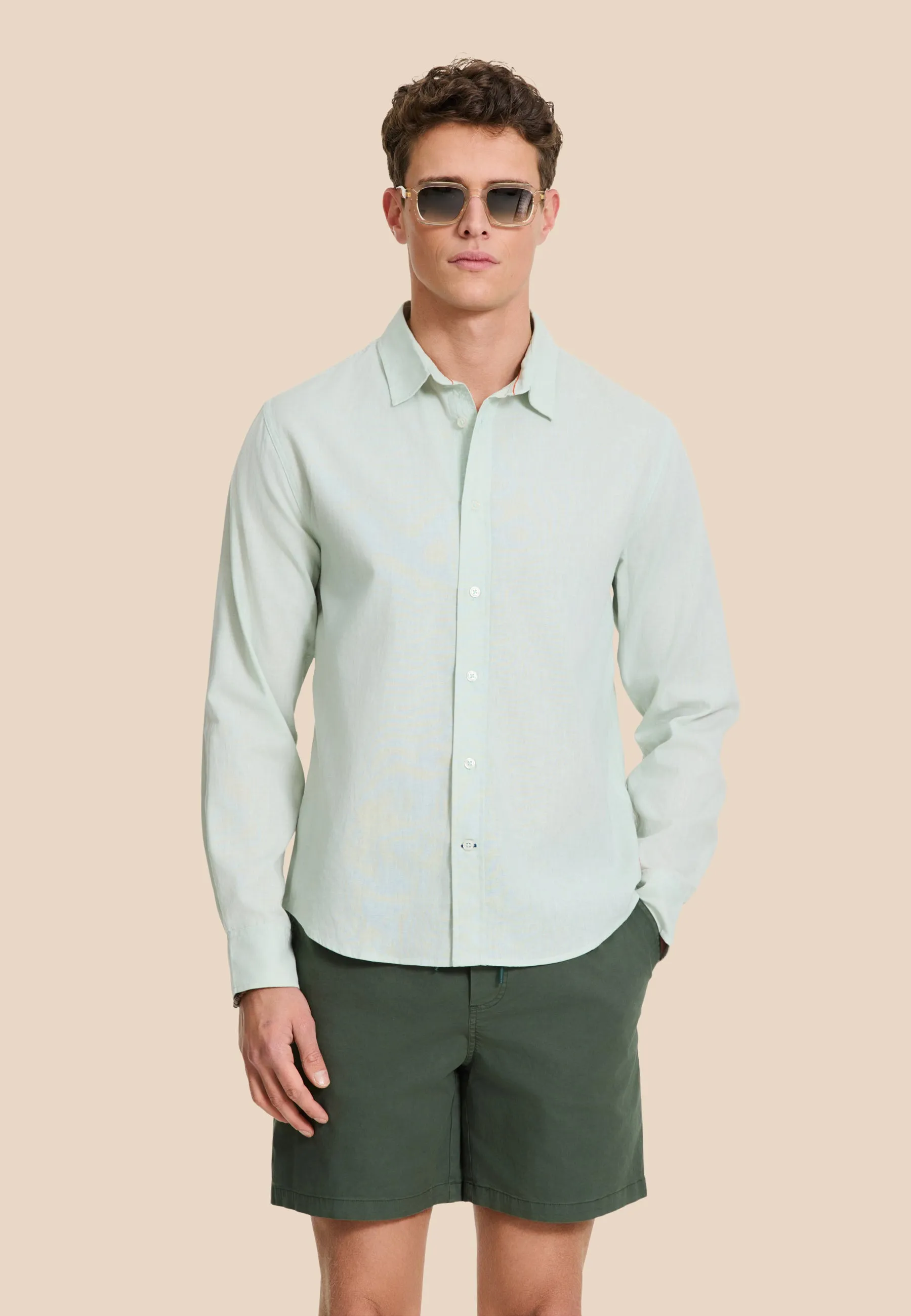 RICK linen long sleeve shirt solid | green seafoam