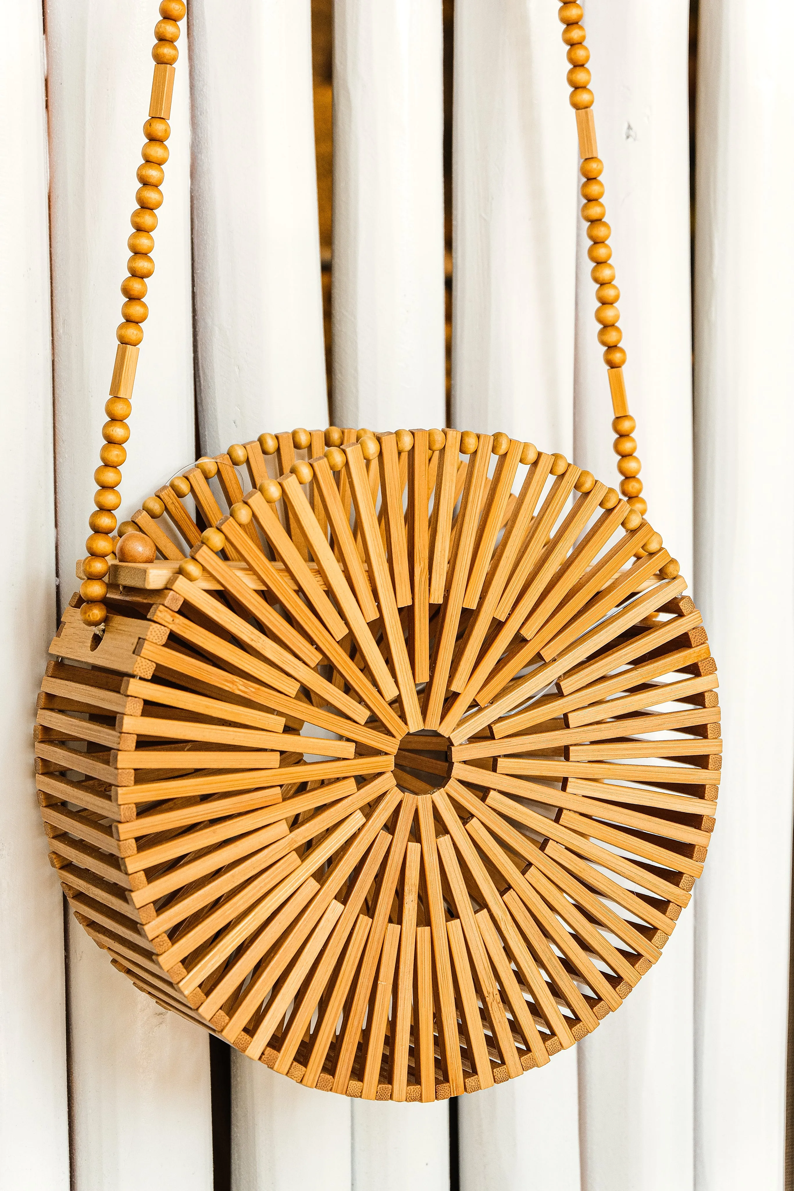 Round Bamboo Crossbody Bag