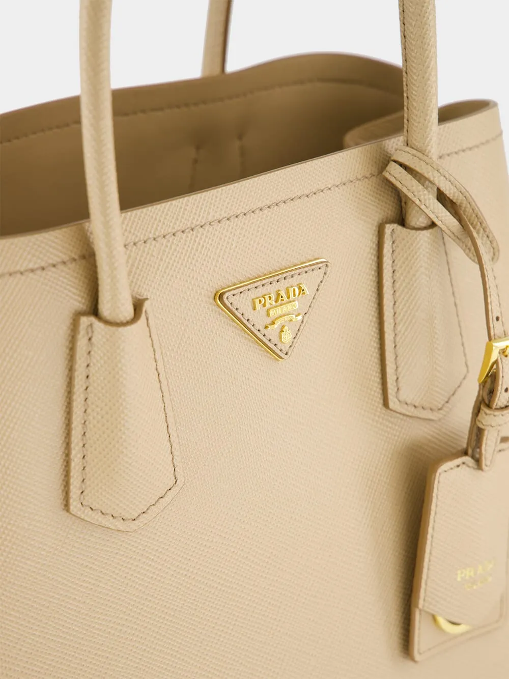 Sand Beige Medium Double Saffiano Leather Bag