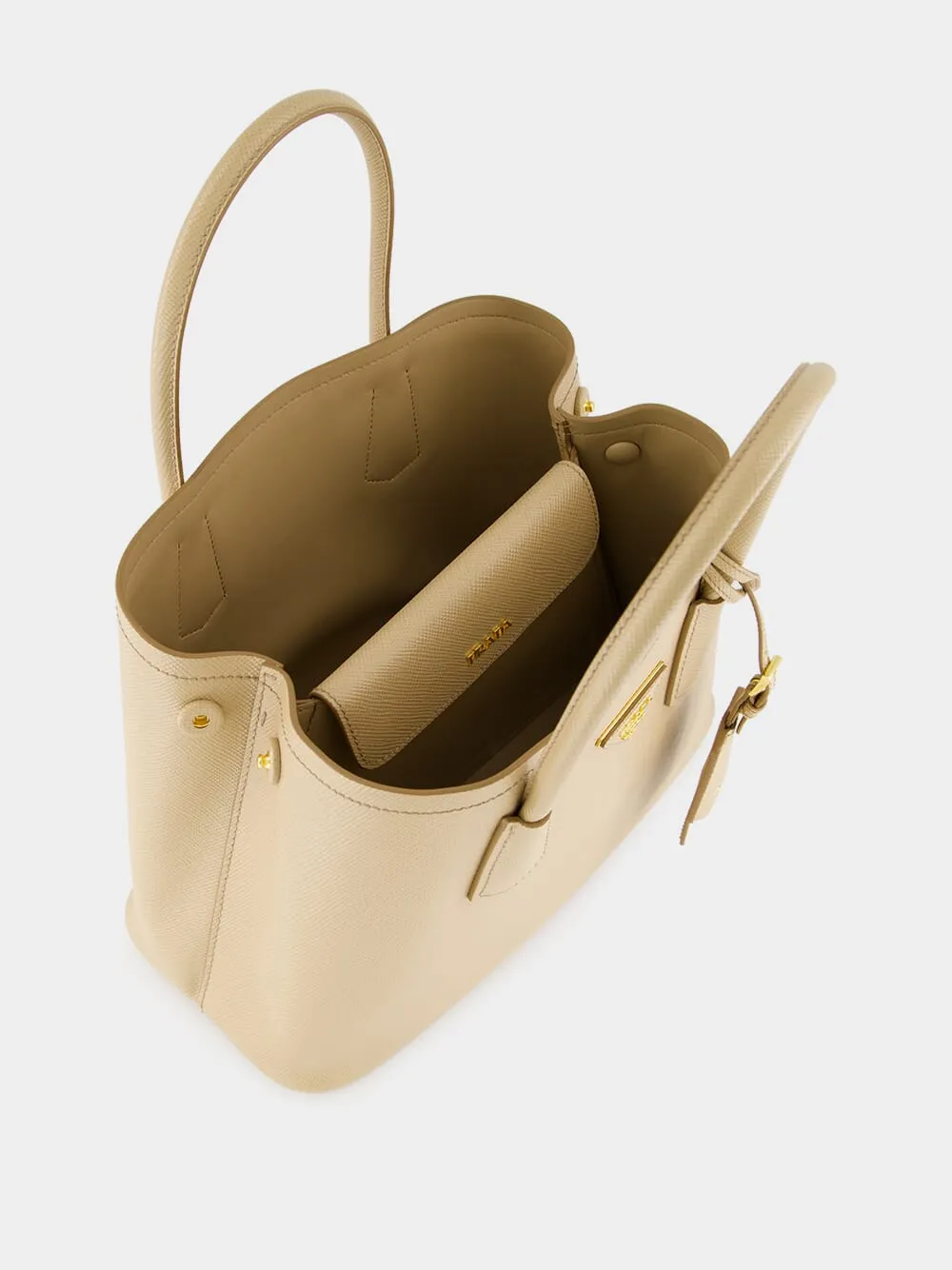 Sand Beige Medium Double Saffiano Leather Bag