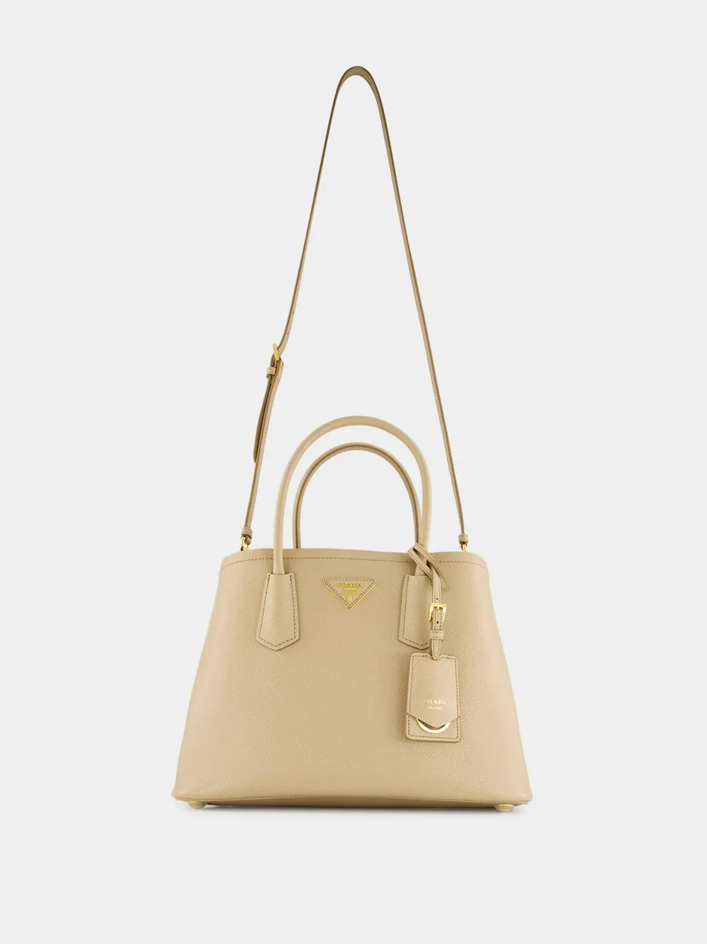 Sand Beige Medium Double Saffiano Leather Bag