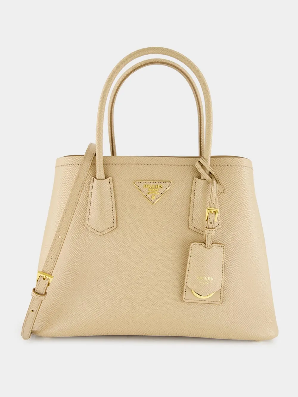 Sand Beige Medium Double Saffiano Leather Bag