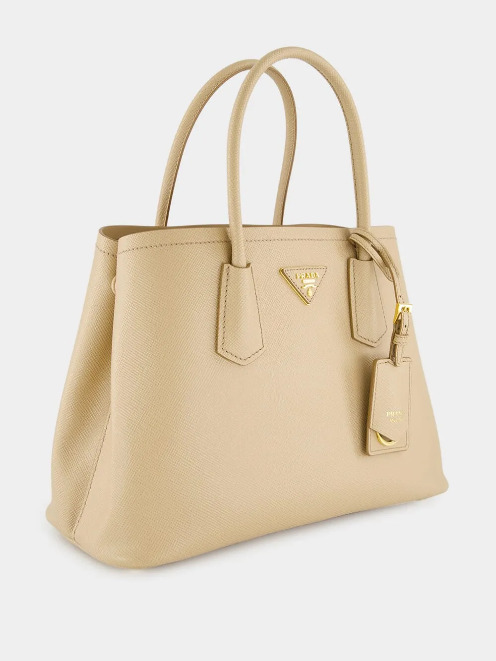 Sand Beige Medium Double Saffiano Leather Bag