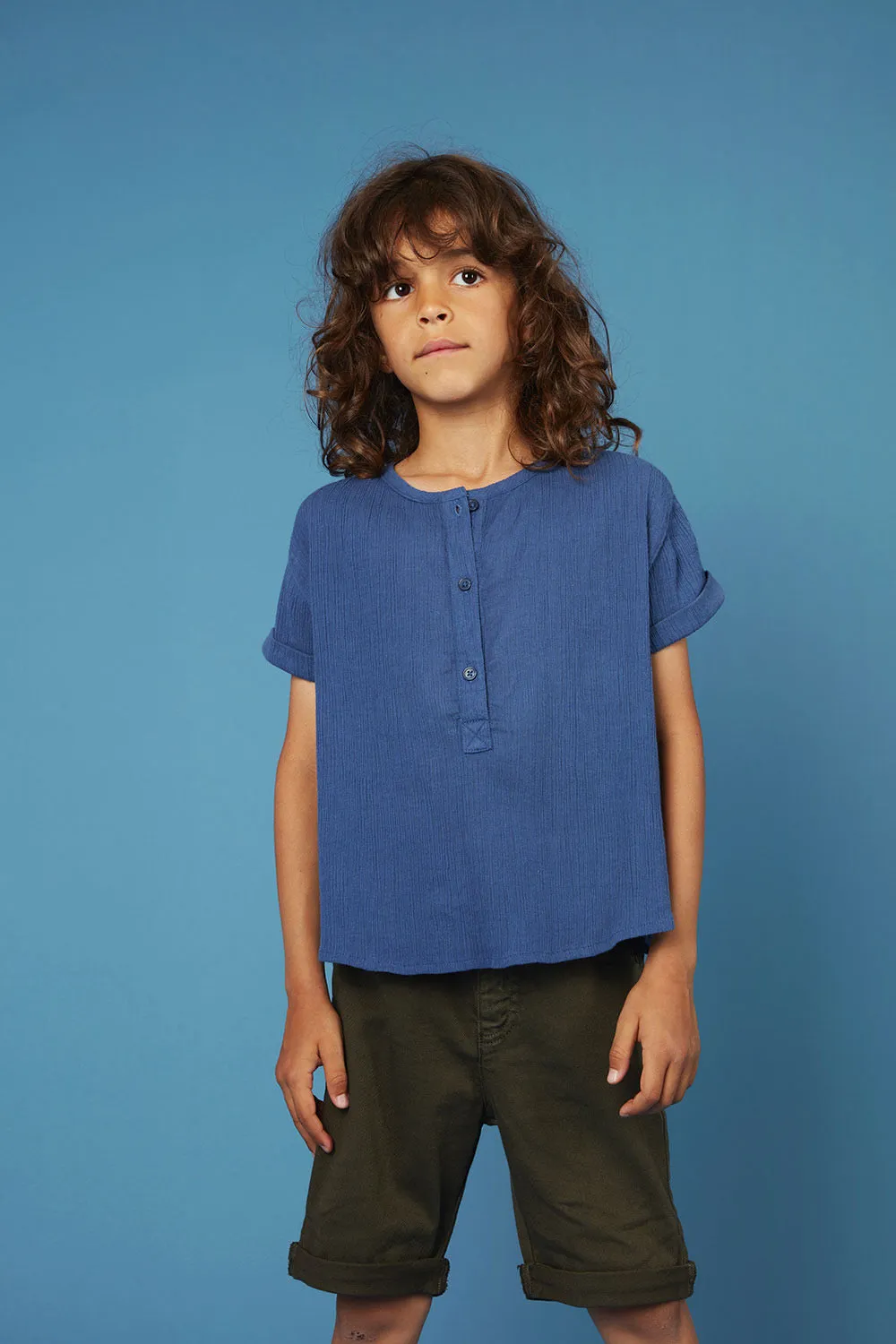 Saul Navy Cotton Crepe Shirt