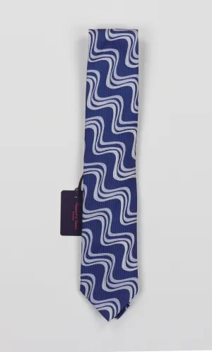 Seaward & Stearn Silk Woven Necktie - Wavy Navy