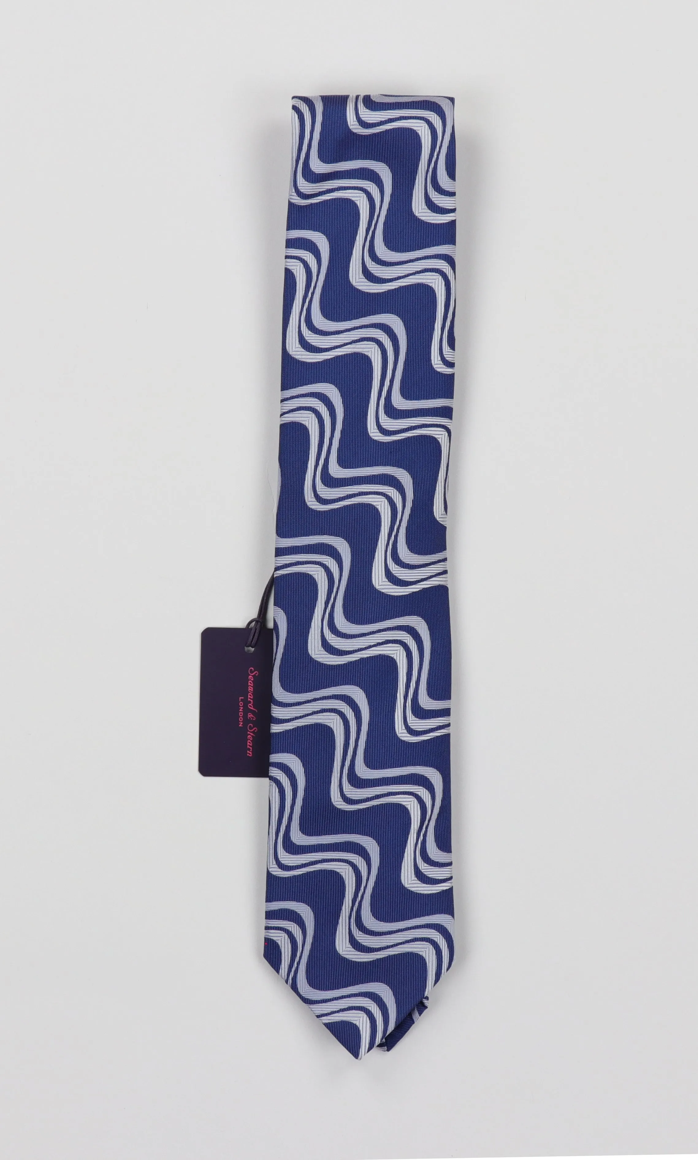 Seaward & Stearn Silk Woven Necktie - Wavy Navy