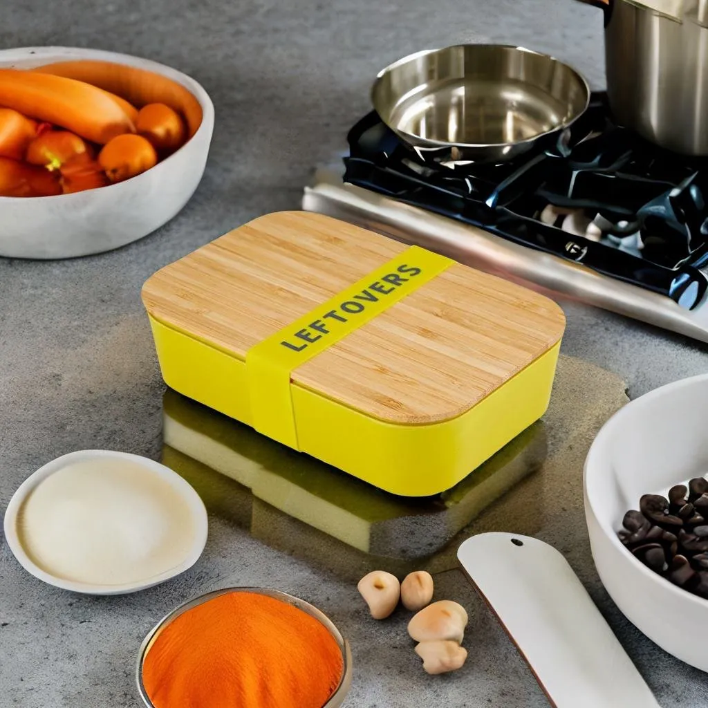 Set of 3 Leftovers Bamboo Lunch Box in Vivid Yellow | Eco-Friendly and Sustainable | 7.5" x 5" x 2"