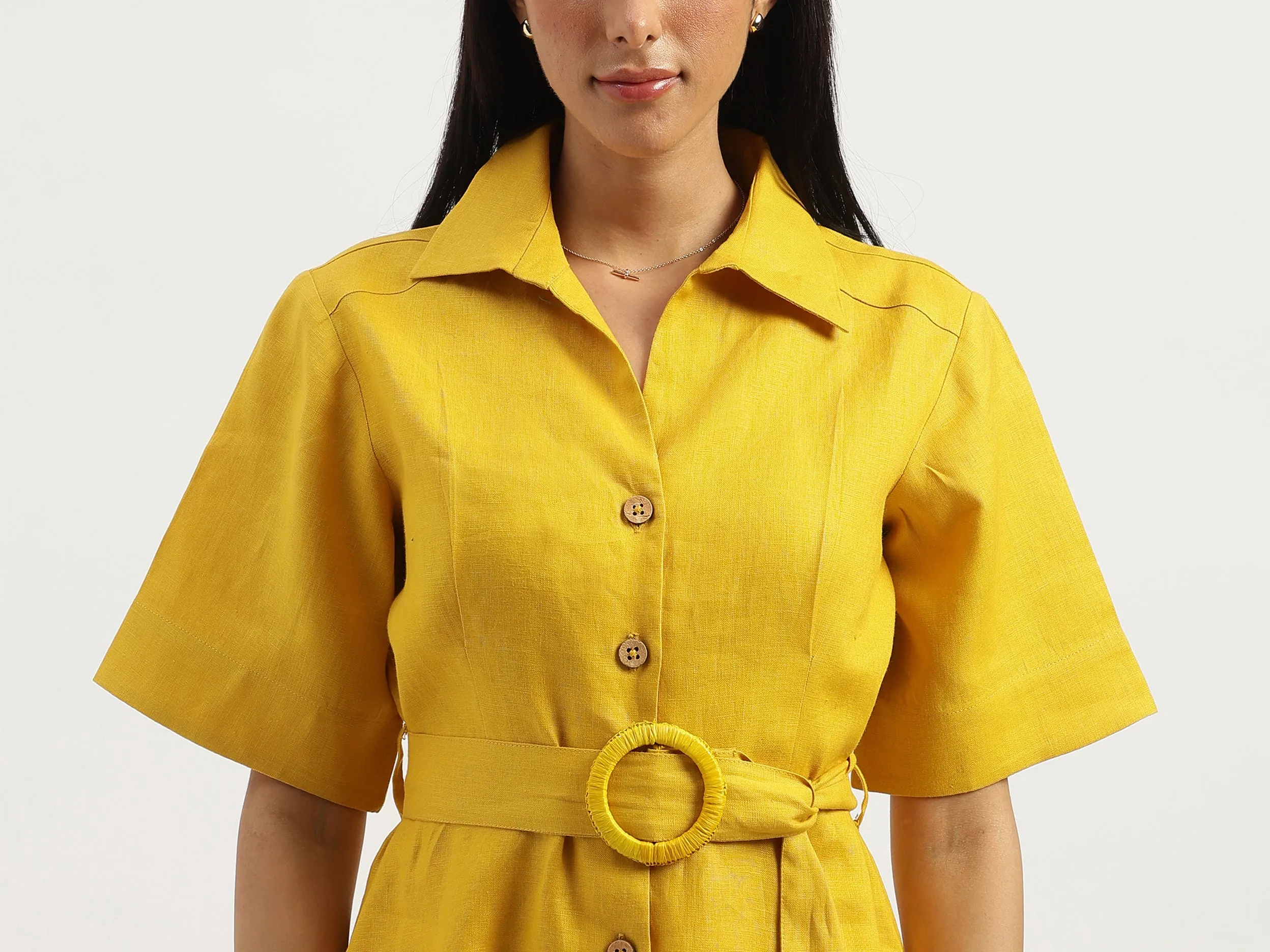 Shirt Collar Solid A-Line Dress