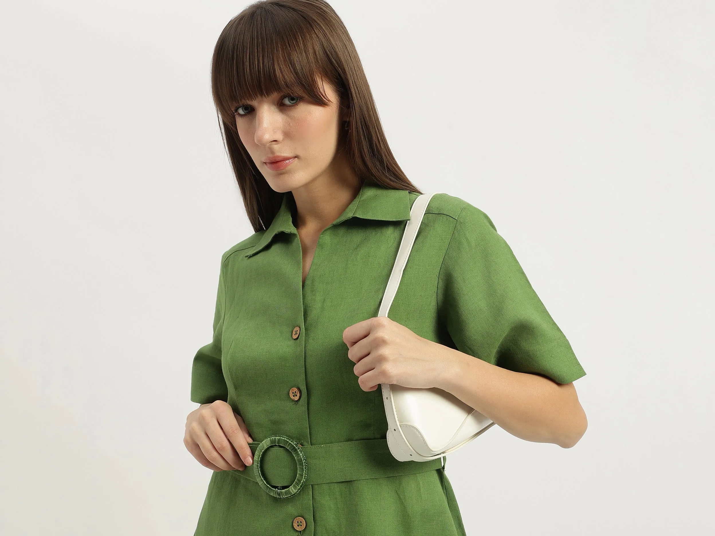 Shirt Collar Solid A-Line Dress