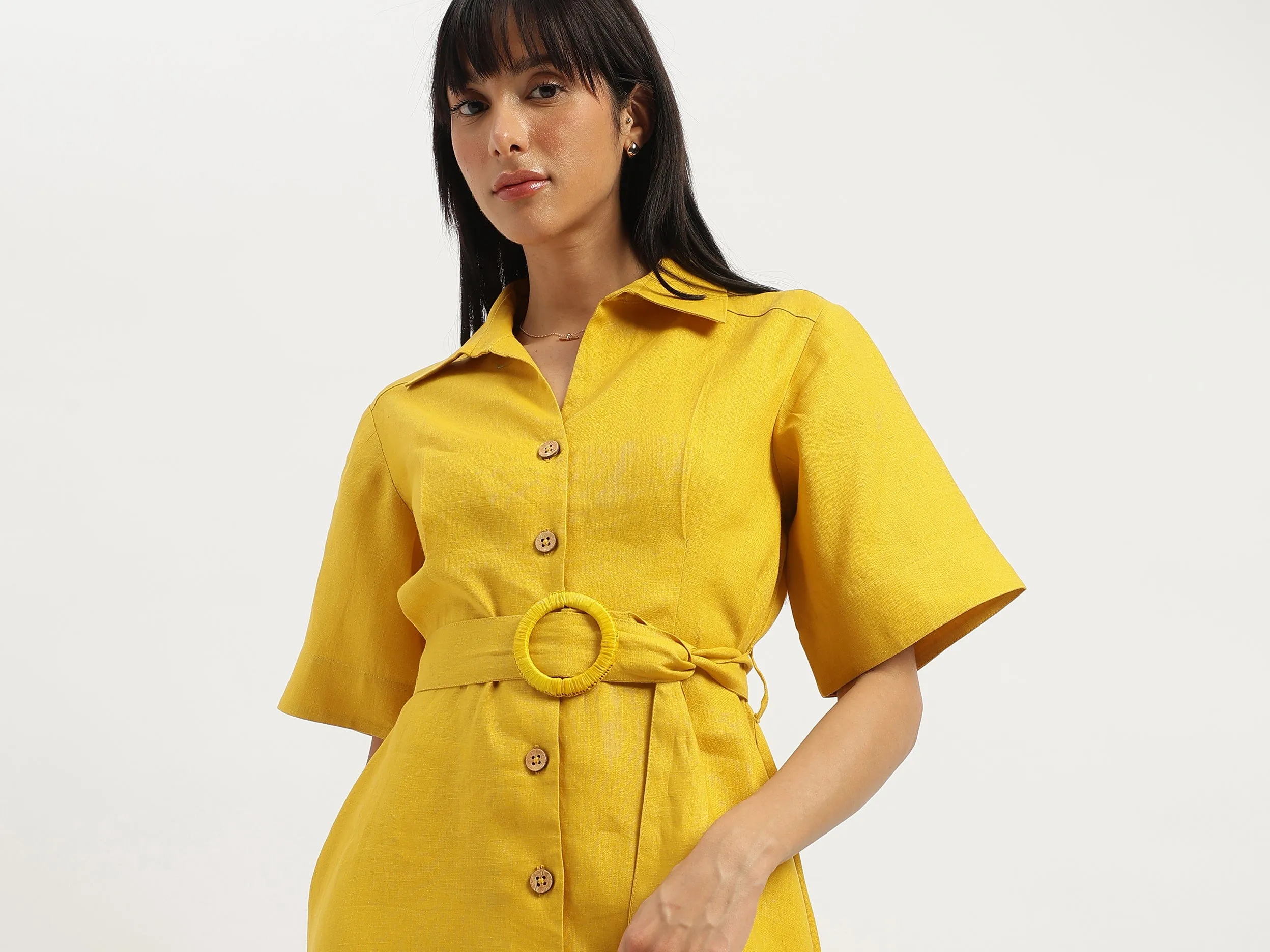 Shirt Collar Solid A-Line Dress