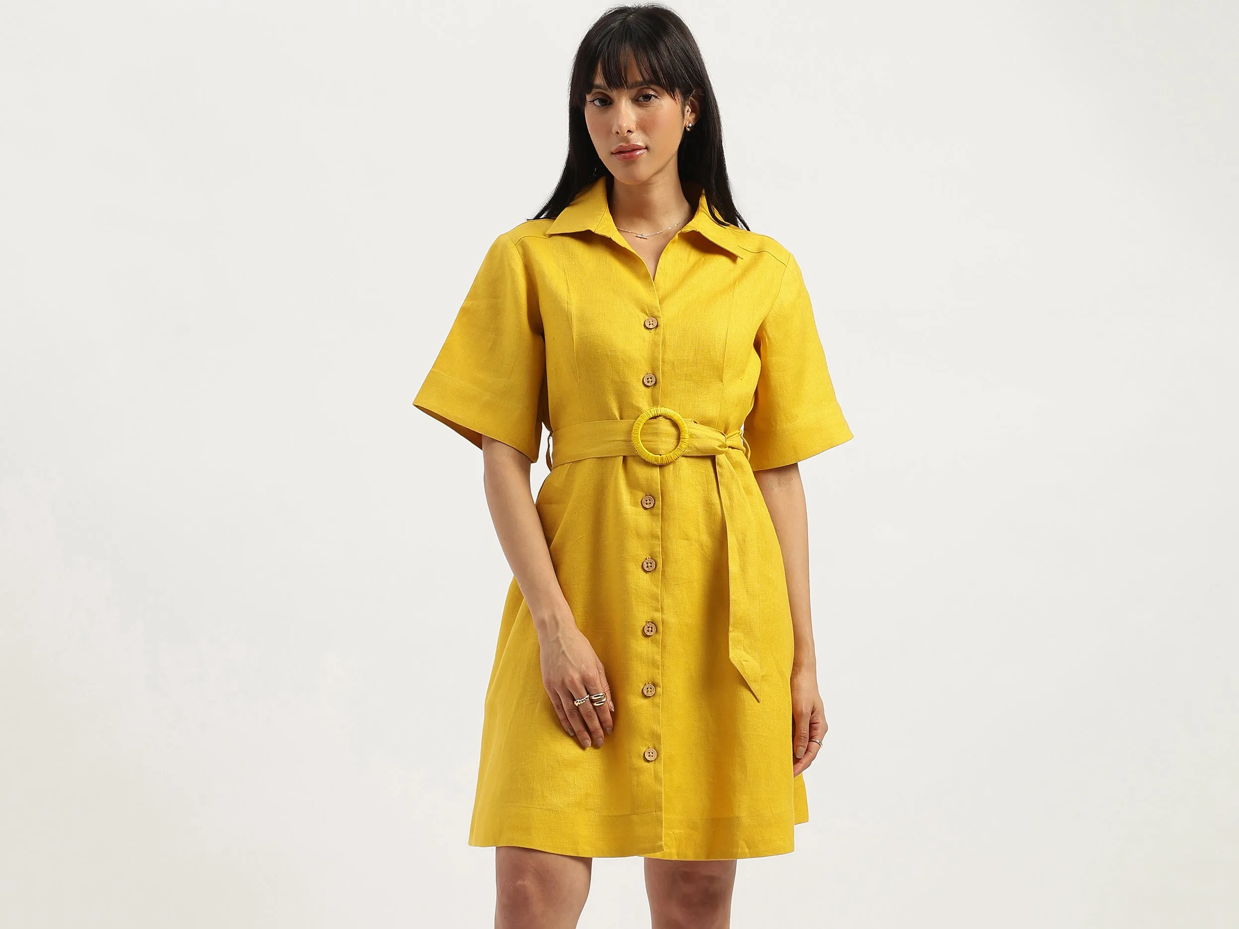 Shirt Collar Solid A-Line Dress