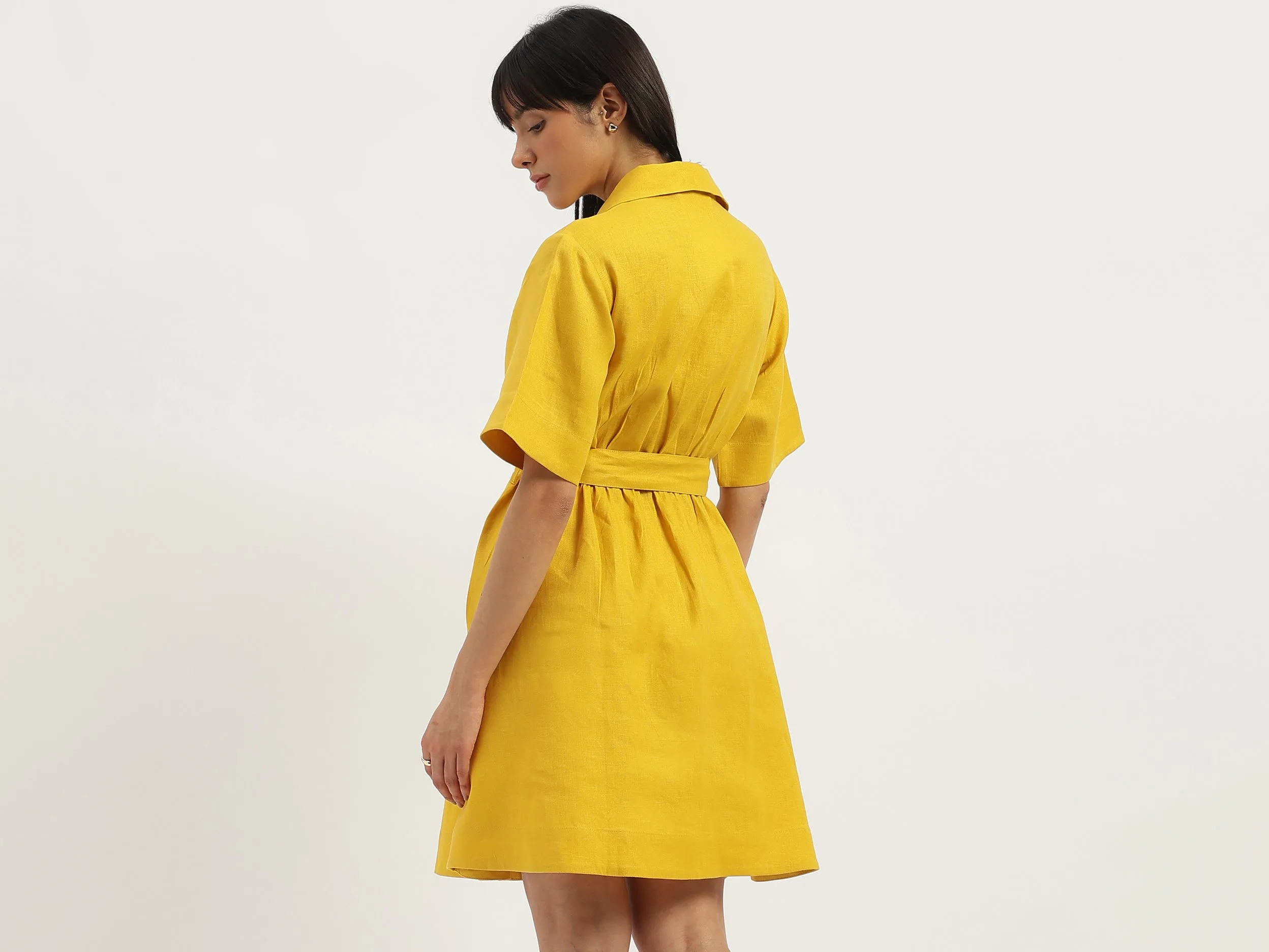 Shirt Collar Solid A-Line Dress