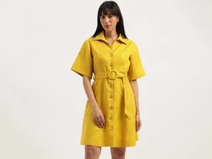 Shirt Collar Solid A-Line Dress