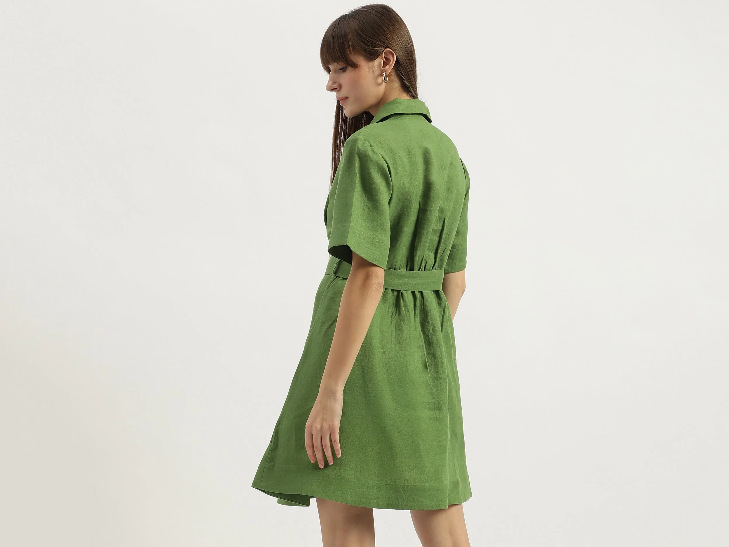 Shirt Collar Solid A-Line Dress