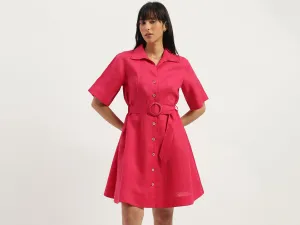 Shirt Collar Solid A-Line Dress
