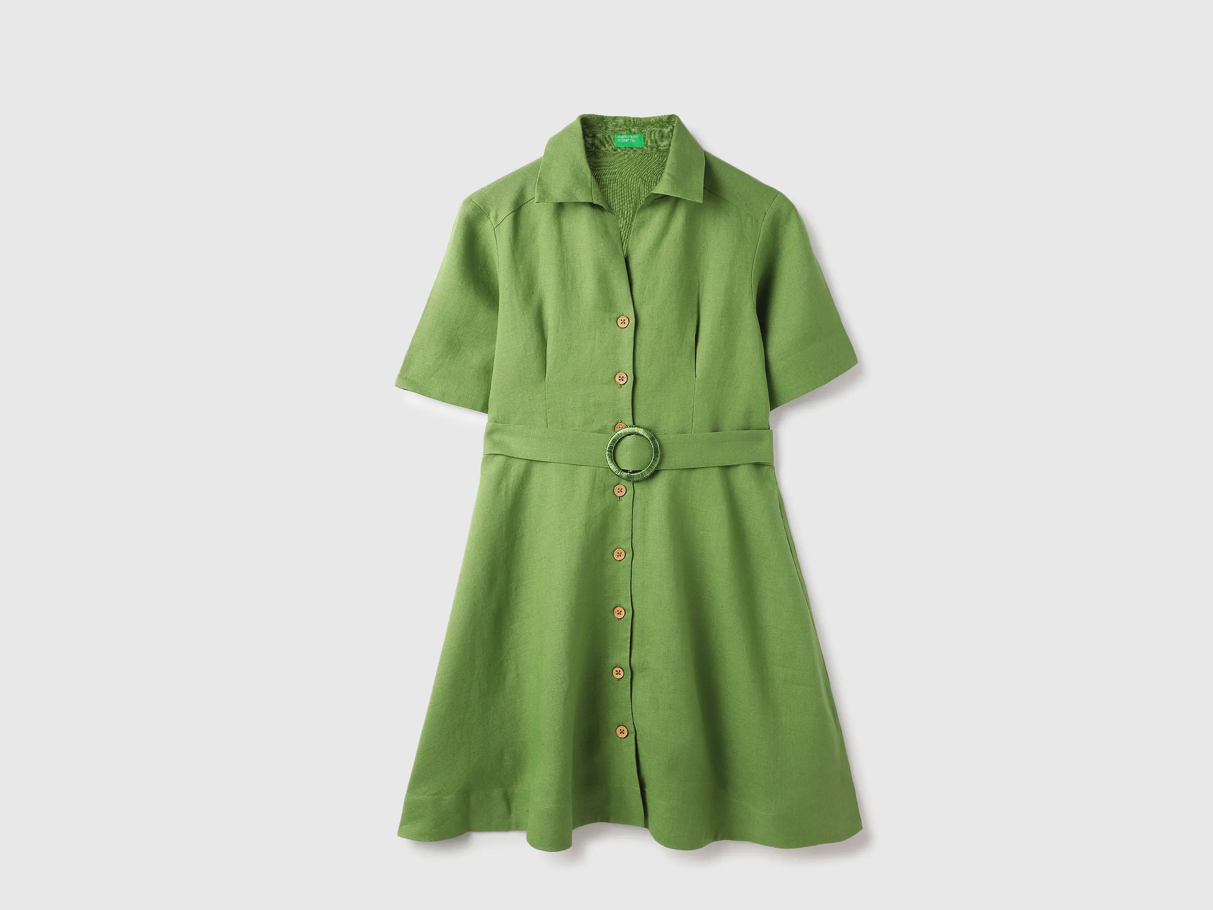 Shirt Collar Solid A-Line Dress