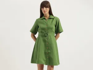 Shirt Collar Solid A-Line Dress