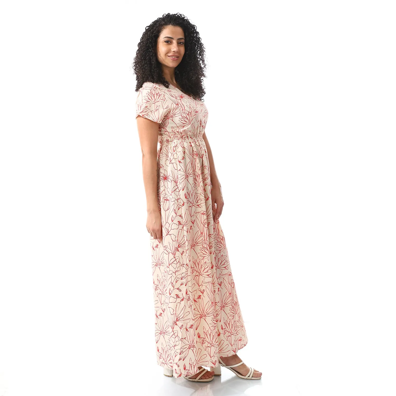 short_sleeeves_floral_dress_red