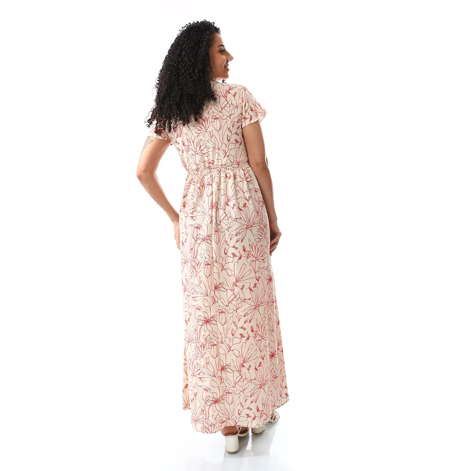 short_sleeeves_floral_dress_red