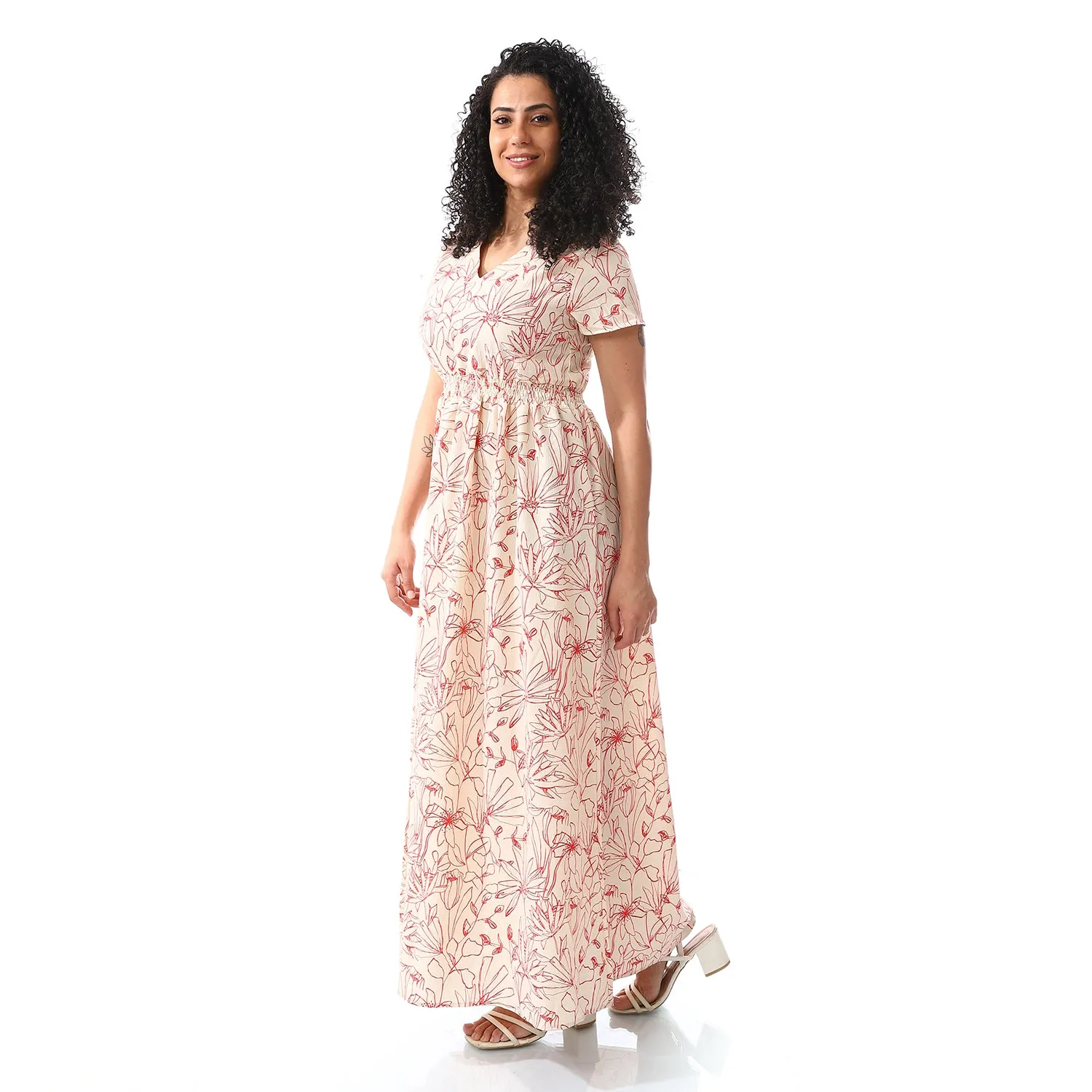 short_sleeeves_floral_dress_red