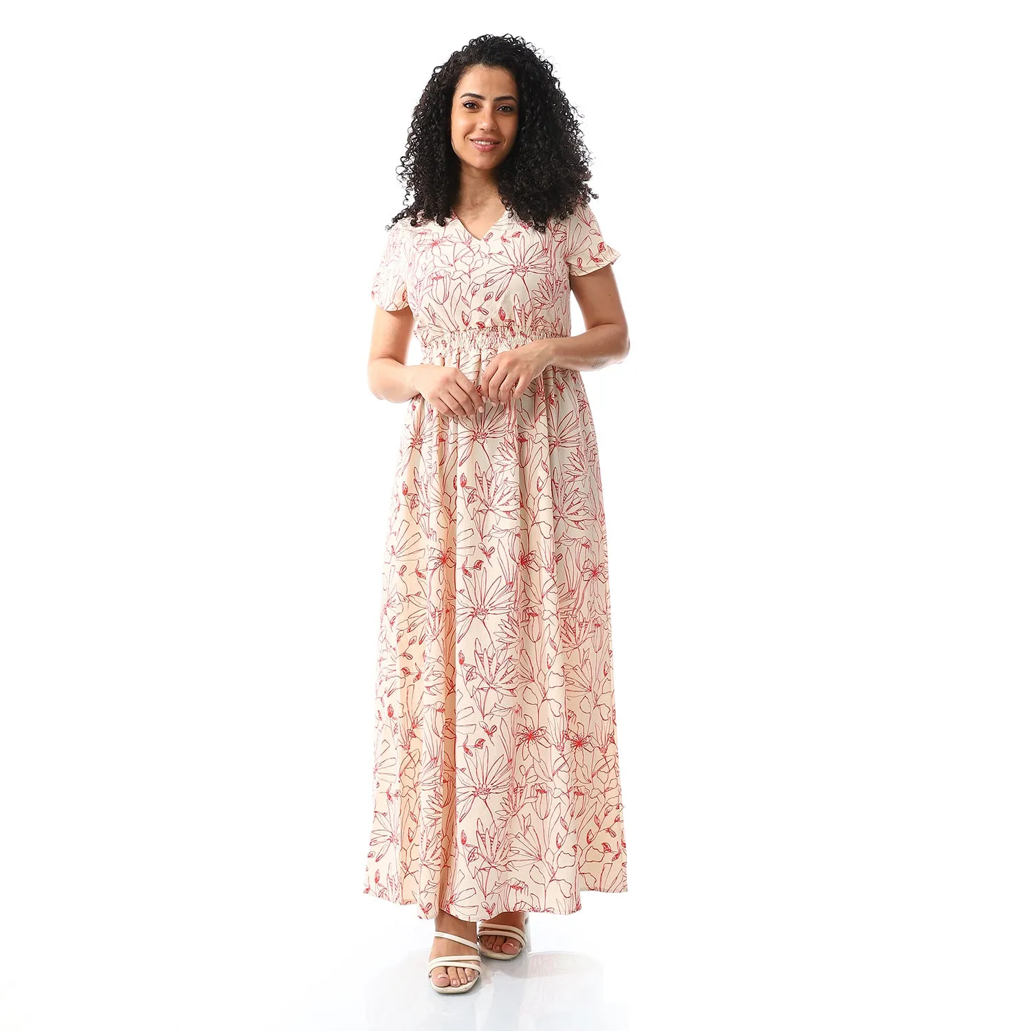 short_sleeeves_floral_dress_red