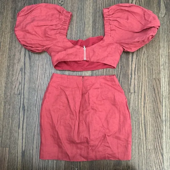 Showpo Amalie The Label Linen Puff Sleeve Crop Top &amp; Skirt Set 2US