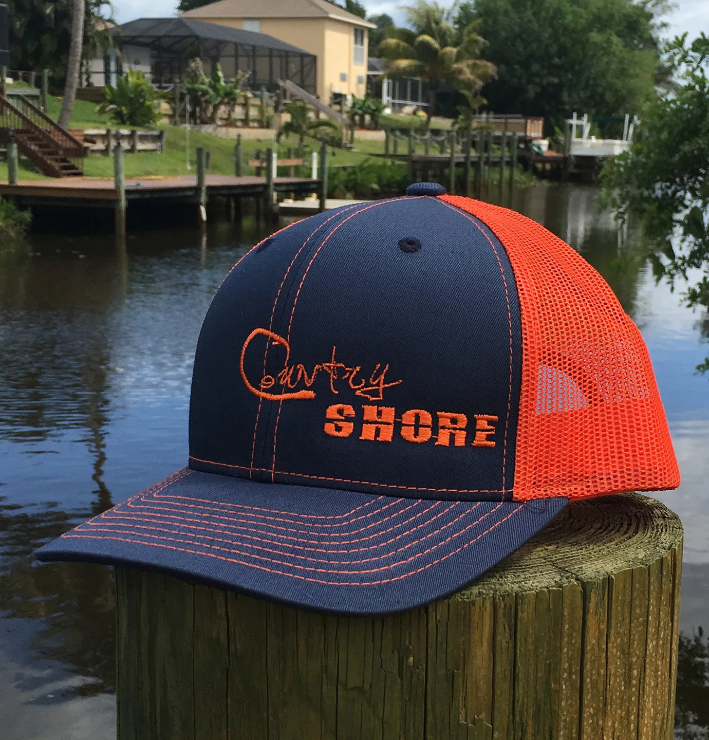 Signature Series Snapback Mesh Trucker Hat - Orange and Blue