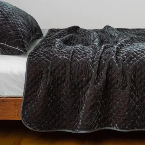 Silk Velvet Quilted Coverlet - Moonlight - King