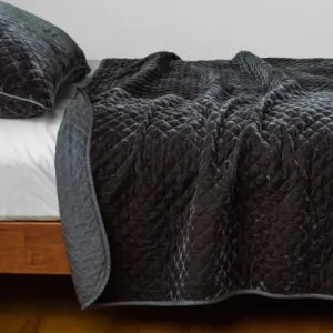 Silk Velvet Quilted Coverlet - Moonlight - King