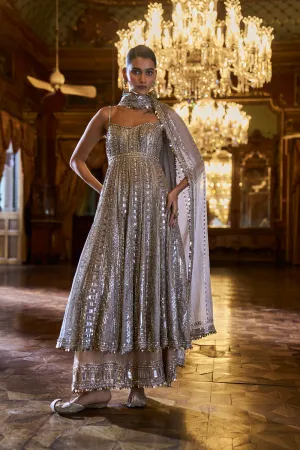 Silver Gold Tissue Sharara Set