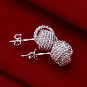 Silver Yarn Knot Earrings