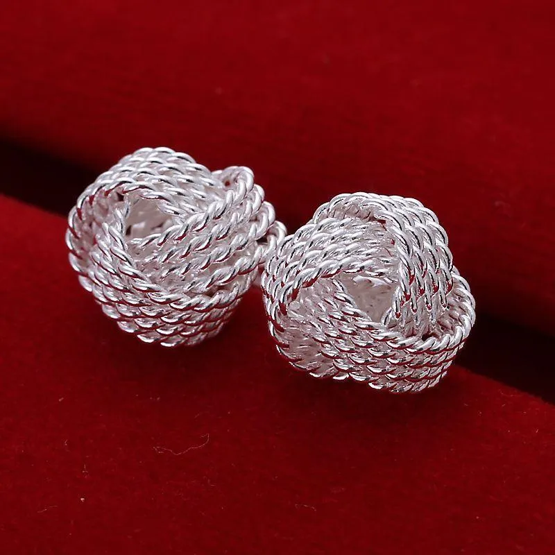 Silver Yarn Knot Earrings