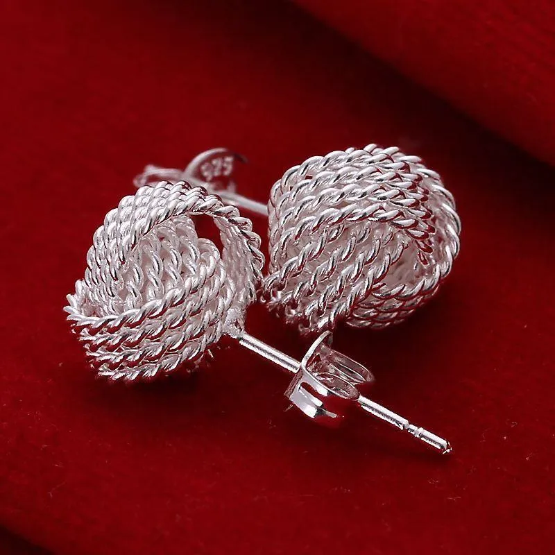 Silver Yarn Knot Earrings