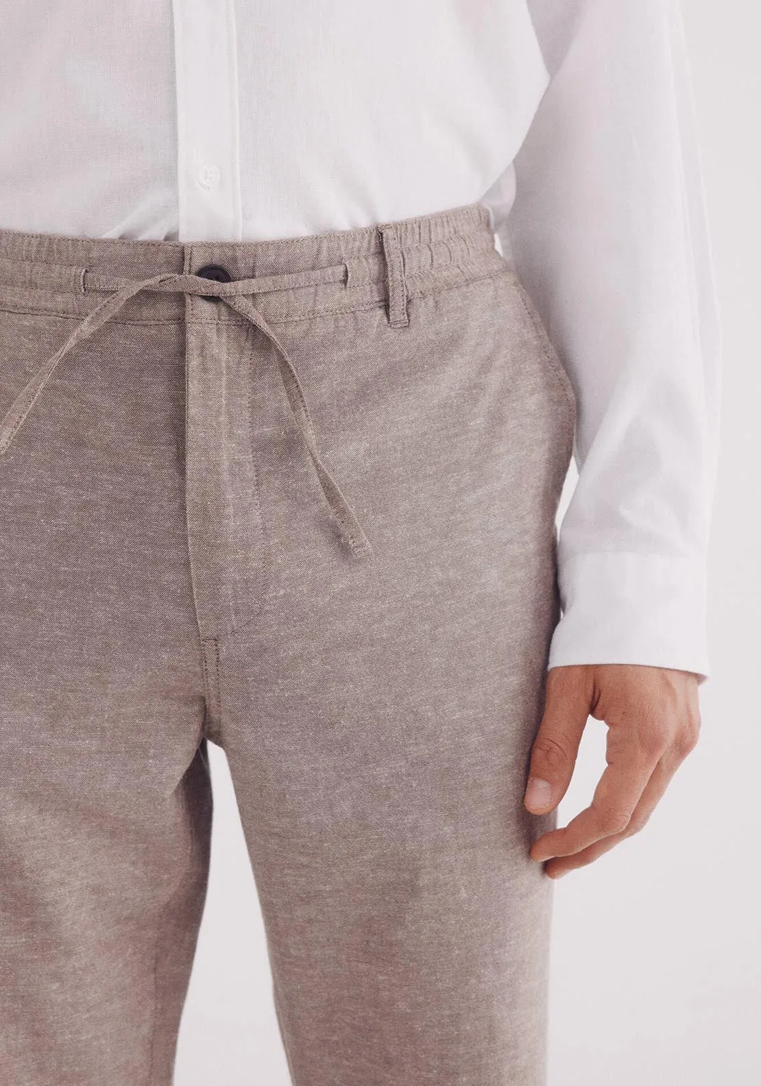 Slim Fit Linen Chinos Trousers - Tan