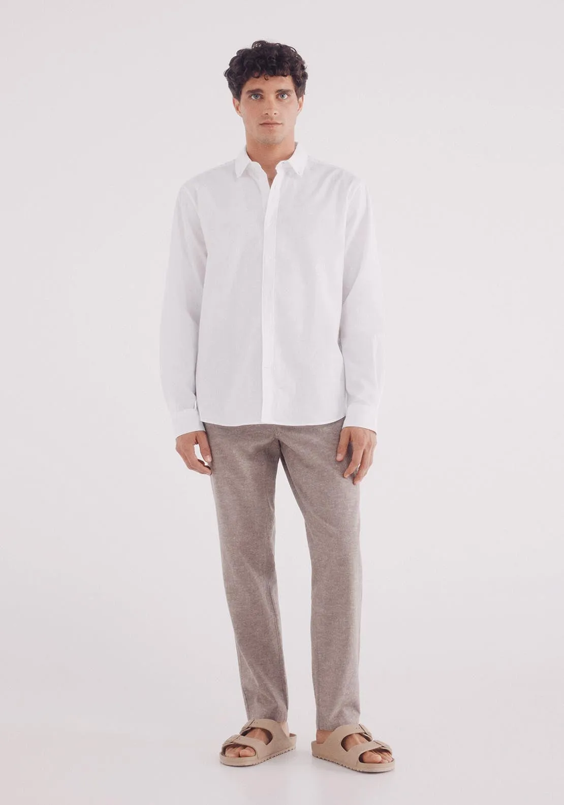 Slim Fit Linen Chinos Trousers - Tan