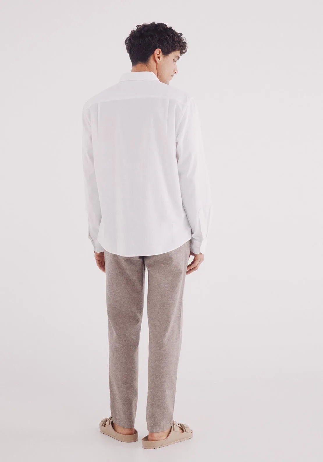 Slim Fit Linen Chinos Trousers - Tan