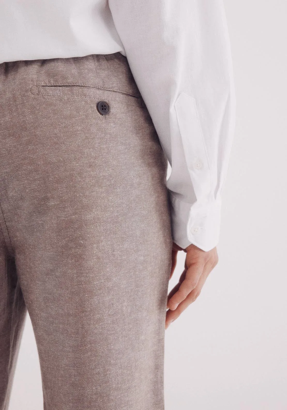 Slim Fit Linen Chinos Trousers - Tan