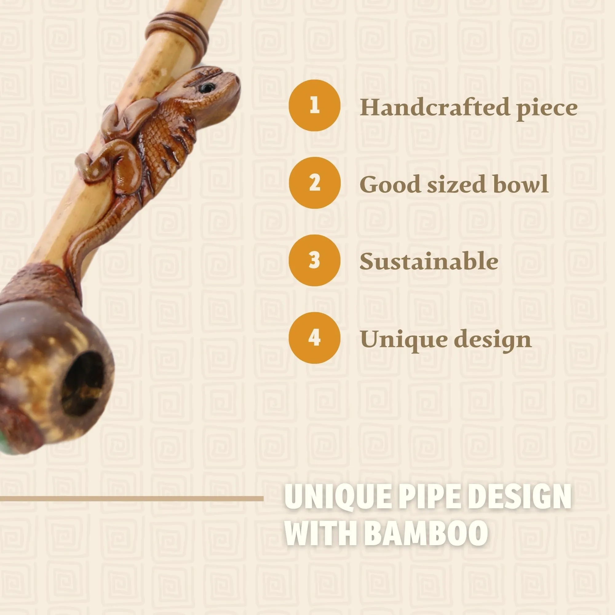 Smoking Pipe w/ Bamboo Stem - Iguana Design