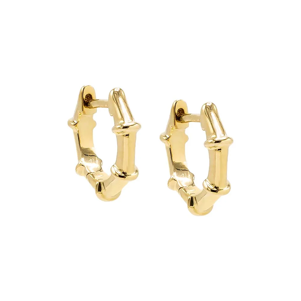 Solid Bamboo Huggie Earring 14K