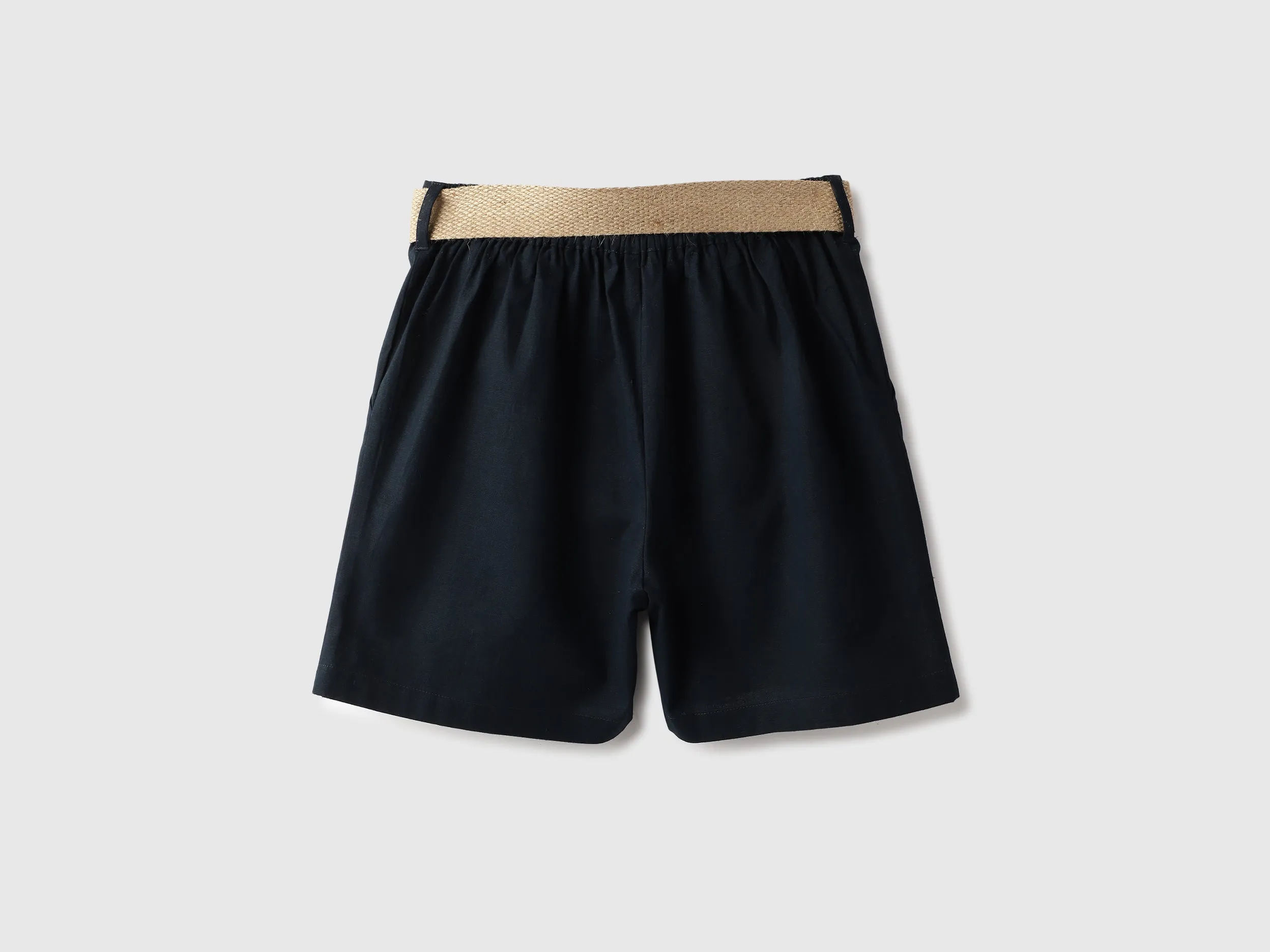 Solid Regular Fit Belted Shorts