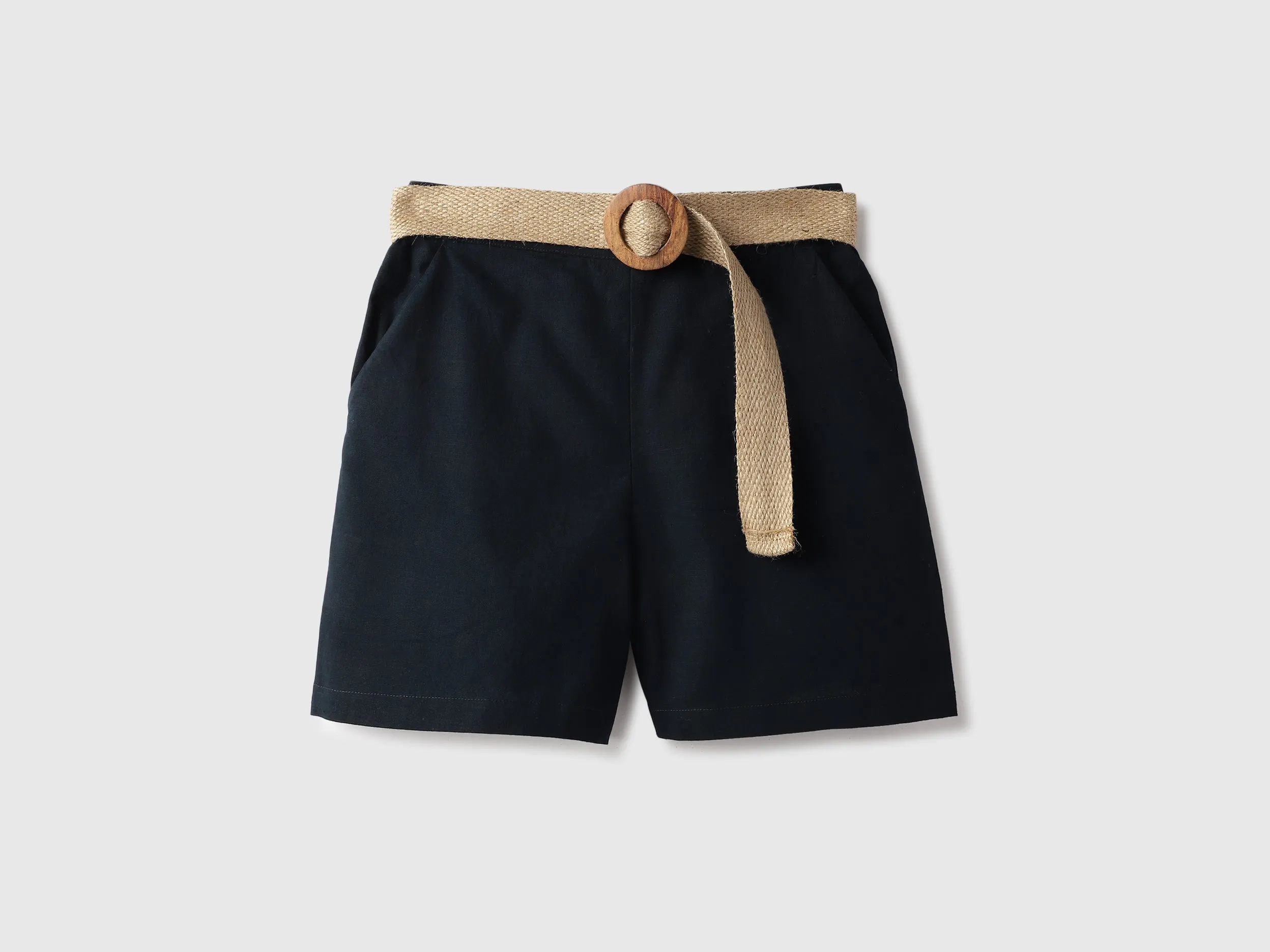 Solid Regular Fit Belted Shorts