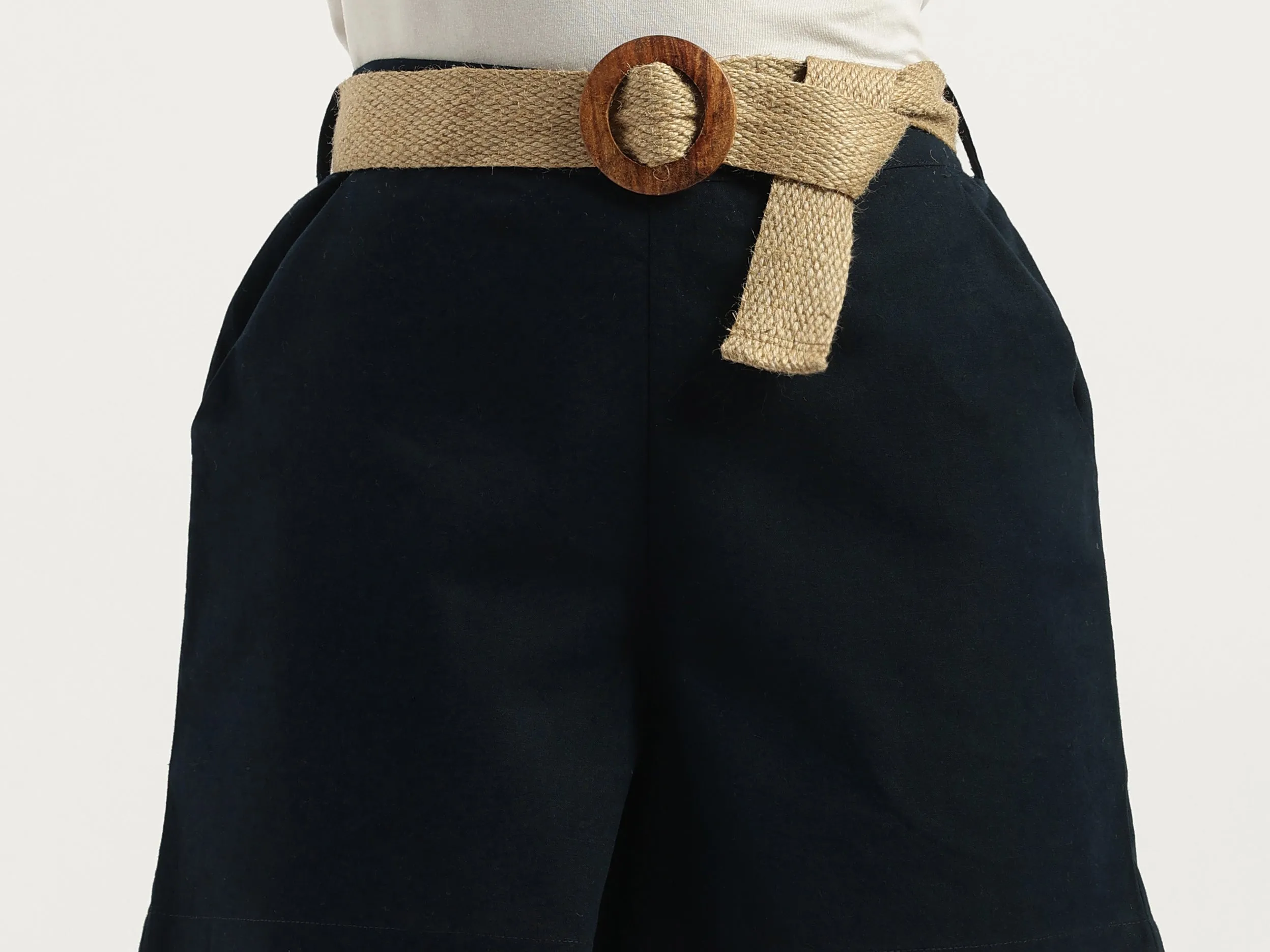 Solid Regular Fit Belted Shorts