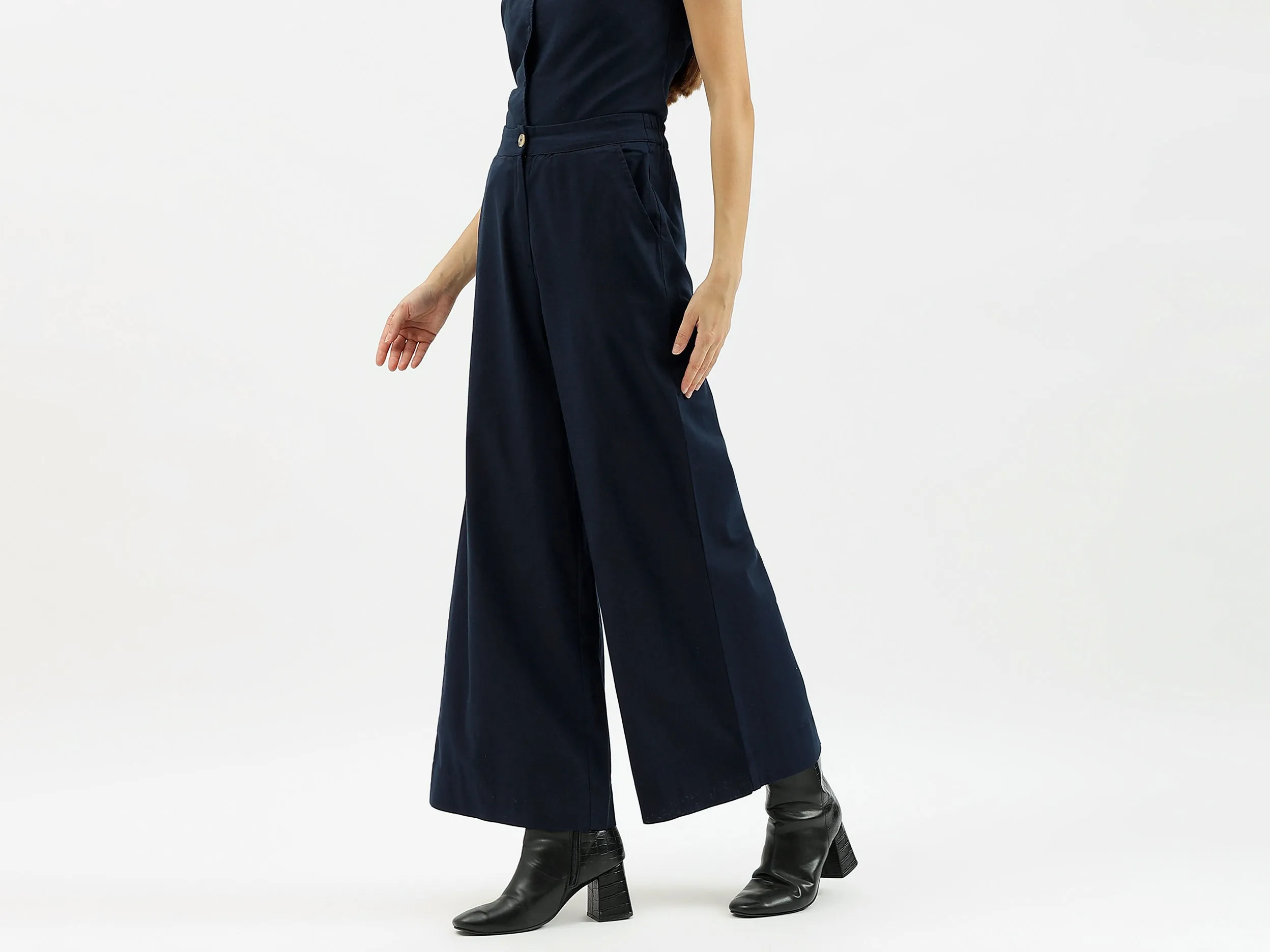 Solid Wide Leg Flared Pants
