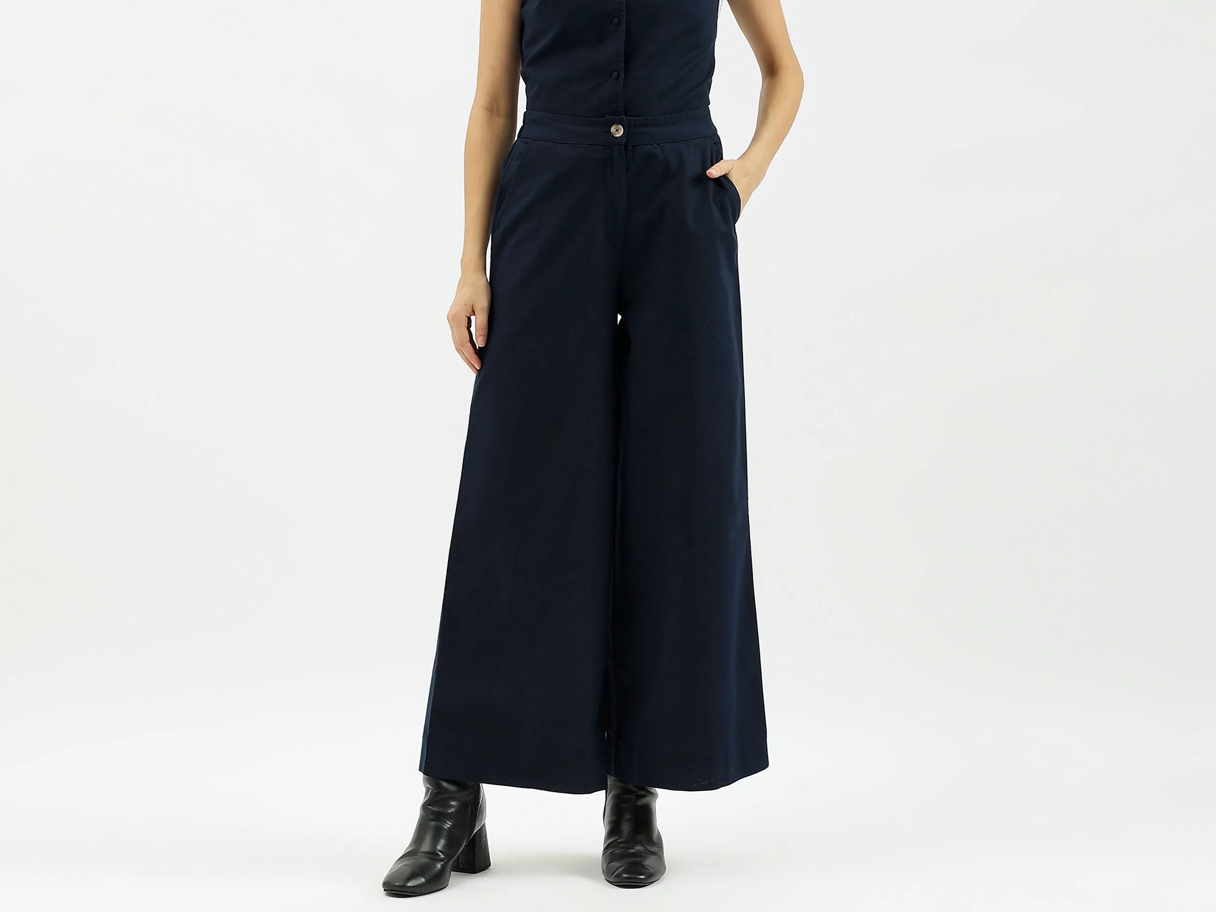Solid Wide Leg Flared Pants