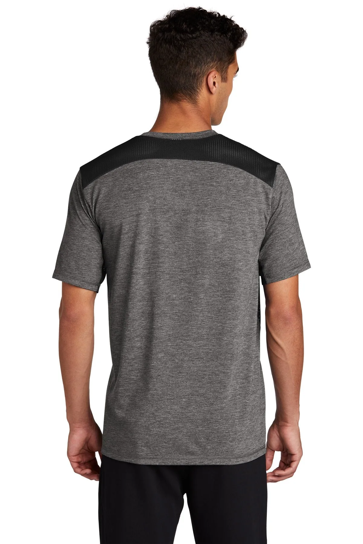 Sport-Tek  PosiCharge  Tri-Blend Wicking Draft Tee. ST410 Black/ Dark Grey Heather