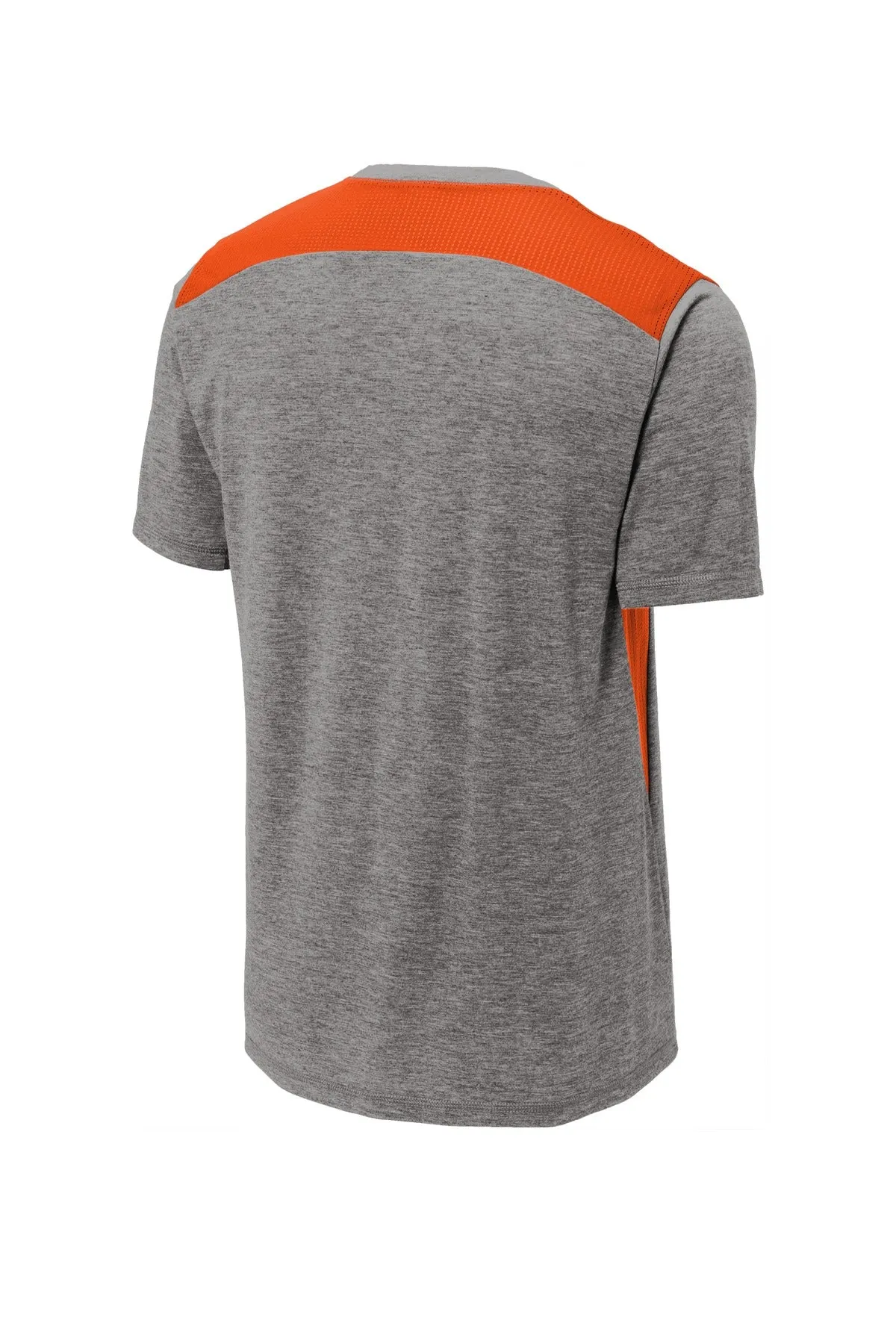 Sport-Tek  PosiCharge  Tri-Blend Wicking Draft Tee. ST410 Deep Orange/ Dark Grey Heather