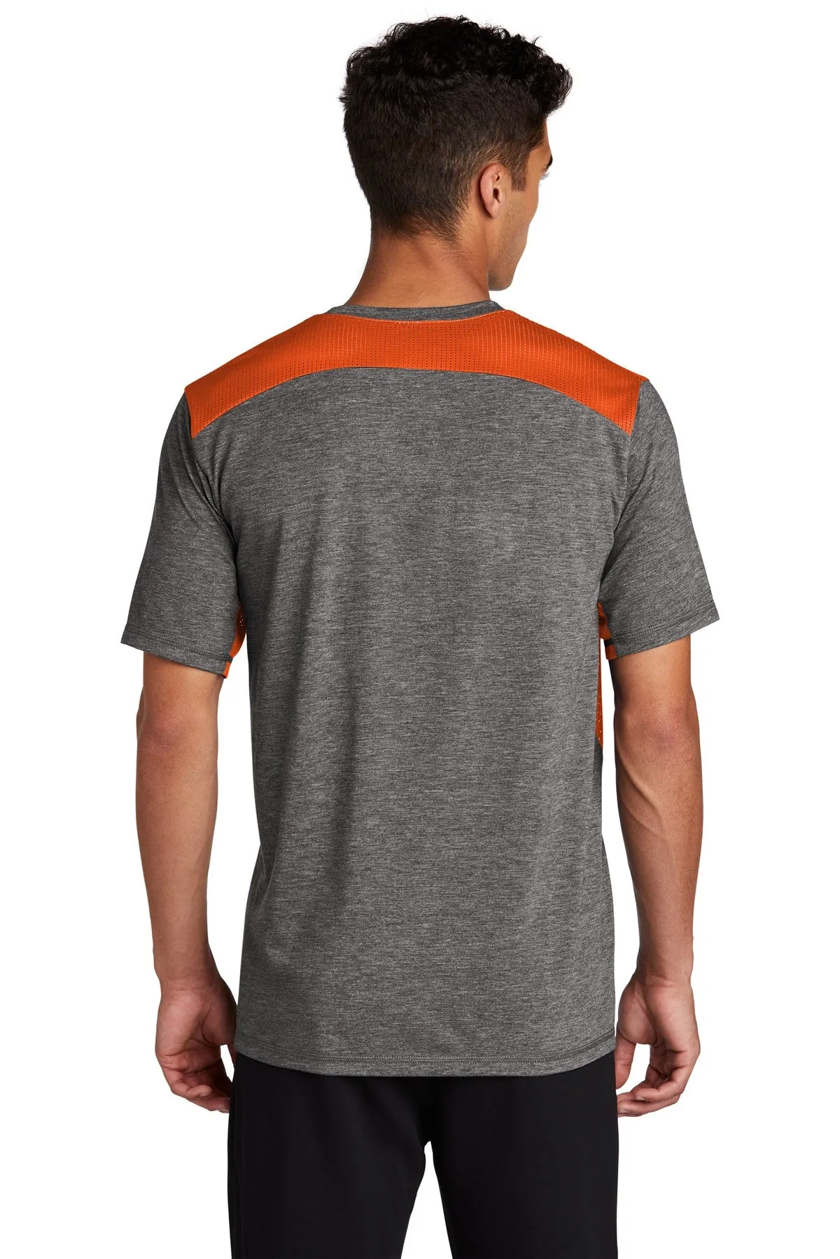 Sport-Tek  PosiCharge  Tri-Blend Wicking Draft Tee. ST410 Deep Orange/ Dark Grey Heather