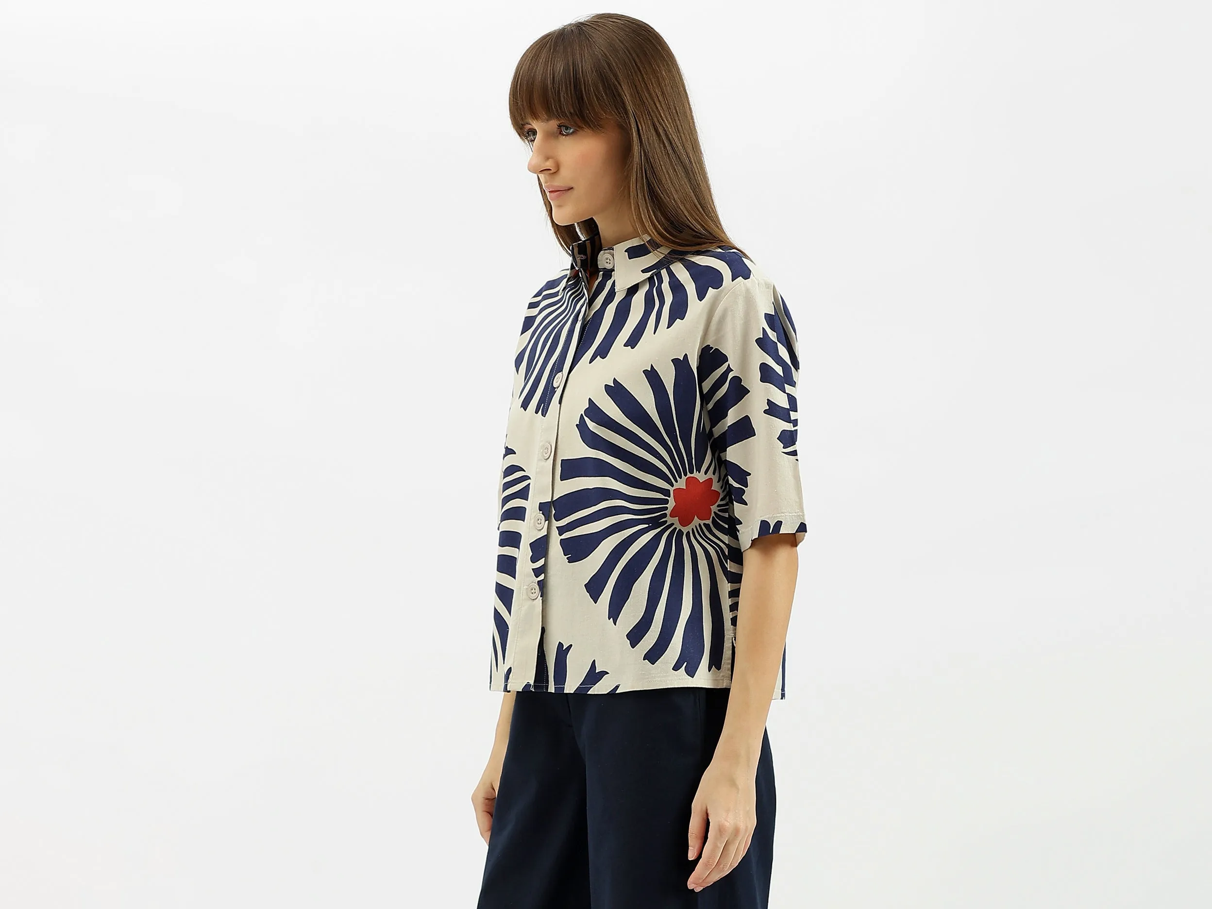 Spread Collar Printed Shirt